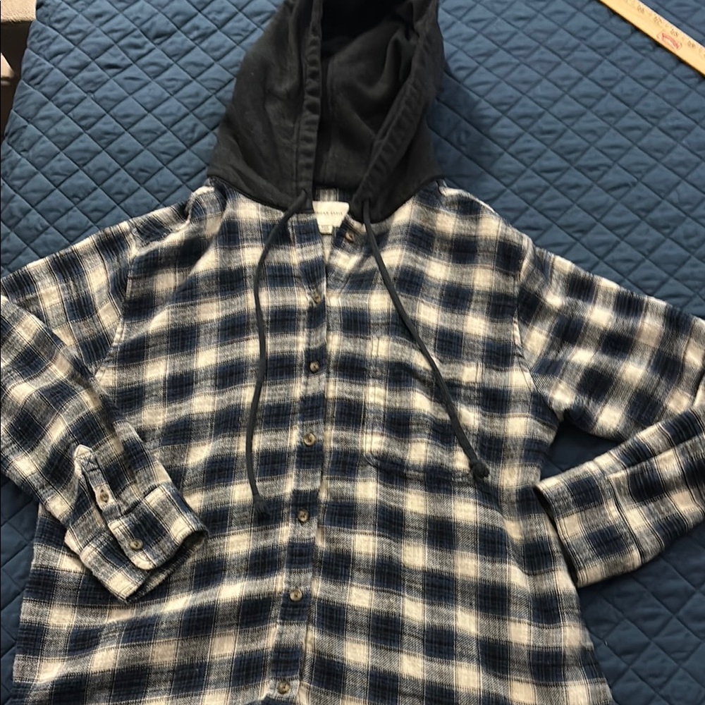 Plaid Button-Up Shirt with Hood